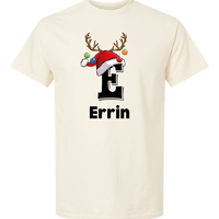 Monogrammed Santa Hat Reindeer Alphabet Family Shirt, Custom Matching Christmas Family Hoodie, Letter Christmas Name Sweatshirt