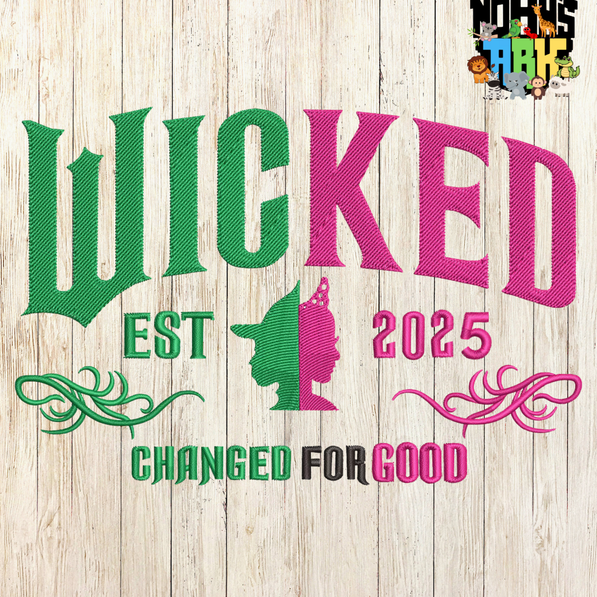 Wicked Changed For Good Embroidery Design, Wicked Musical Inspired Embroidery Sweatshirt Noahs Ark Box