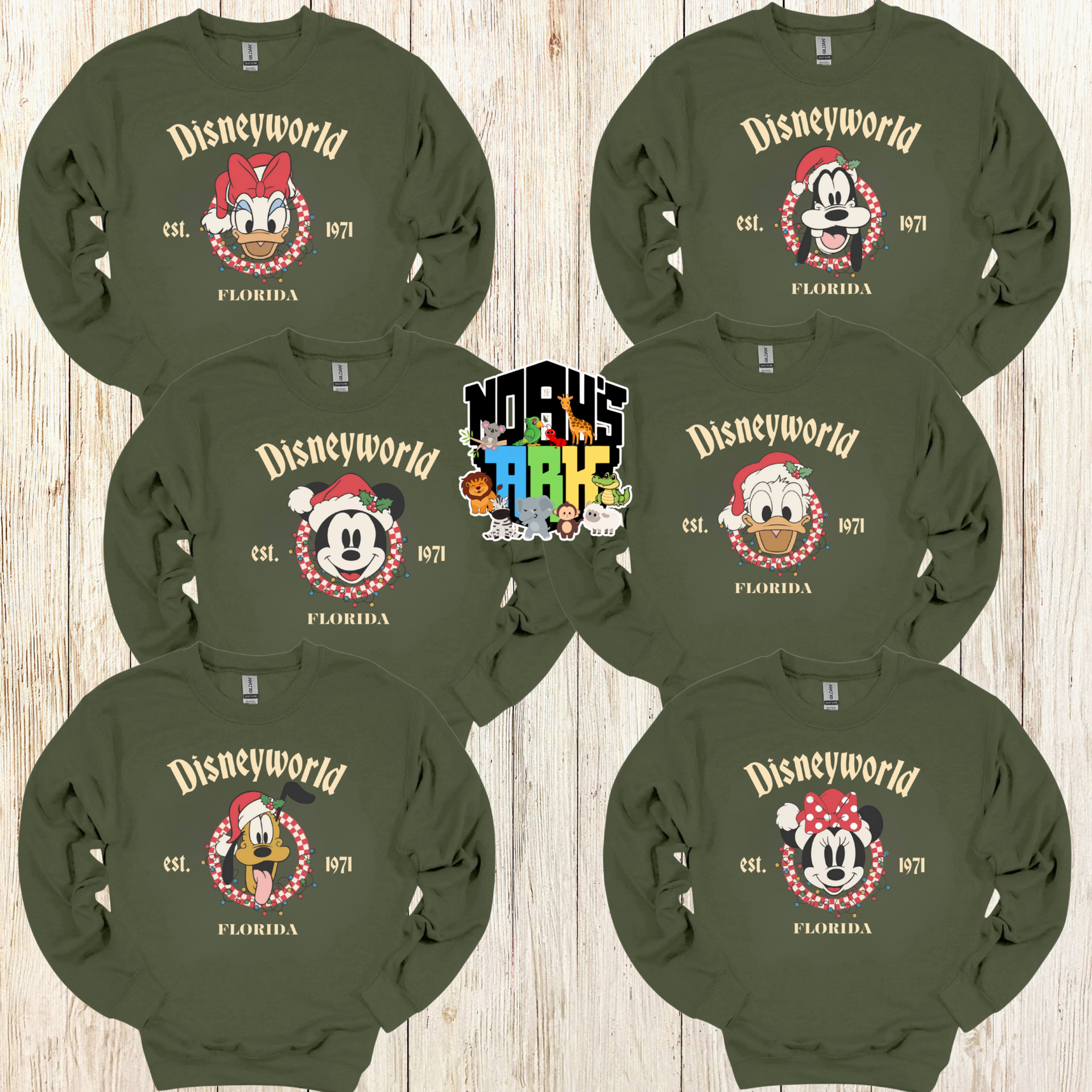 Retro Disney Matching Characters Christmas Trip T_Shirt_ Vintage Mickey Minnie, Donald_ Goofy_ Pluto Holiday Tee Comfort  Noahs Ark Box Family Tee Colors