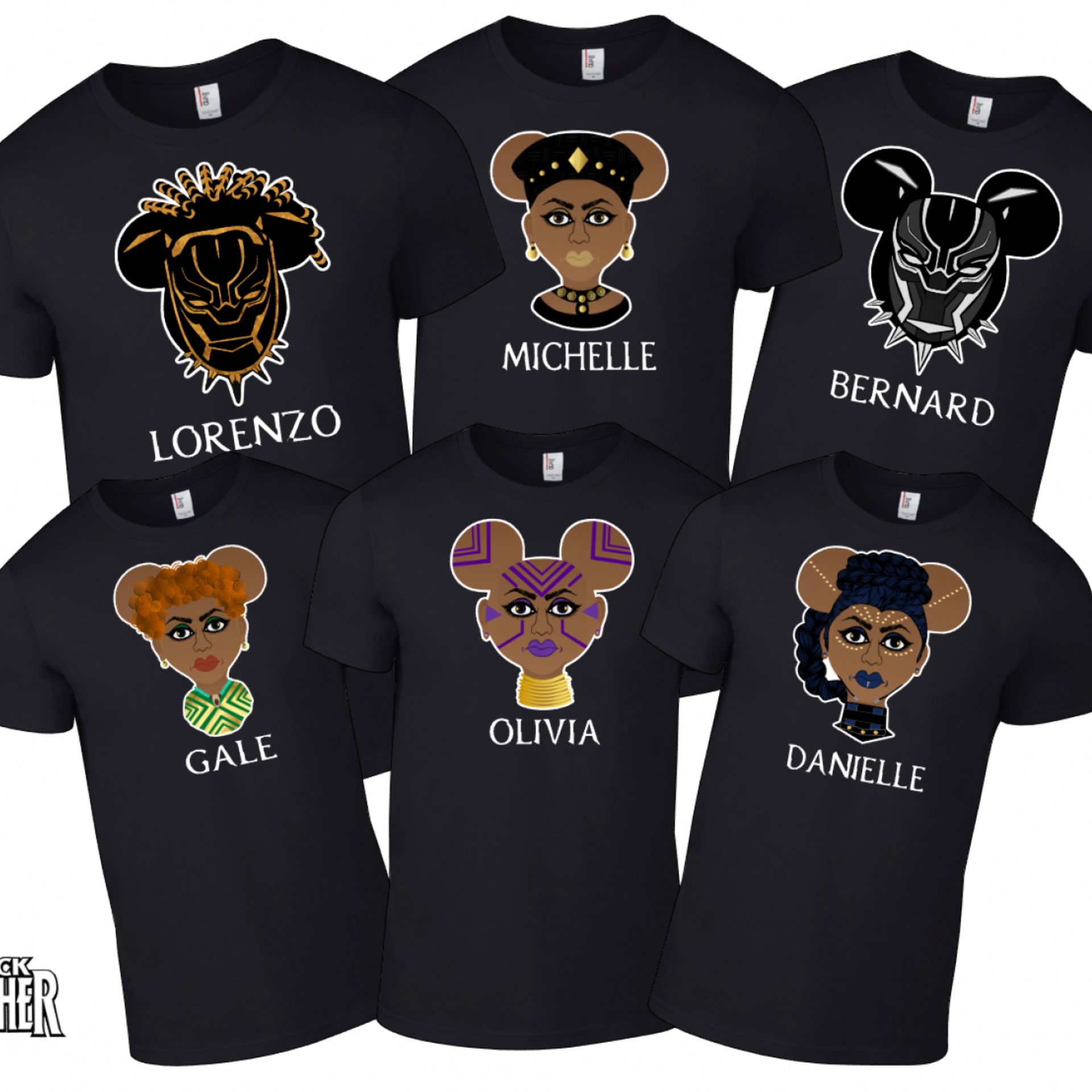 Custom Disney Black Panther Super Hero Mickey Mouse and Minnie Mouse T-Shirt