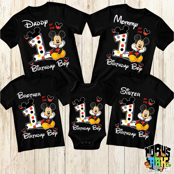 Mickey Mouse 1st Birthday Family Shirts, Iron On Heat noahs ark boxs