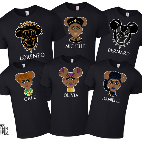 Custom Disney Black Panther Super Hero Mickey Mouse and Minnie Mouse T-Shirt
