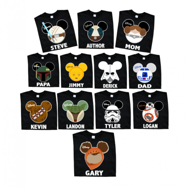 Disney Mickey and Minnie STAR WARs Family T-Shirts With White trim